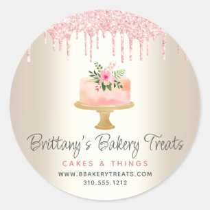 Sticker Rond Gâteau de boulangerie rose poudré paillettes coulé