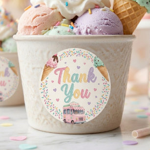 Sticker Rond Gâteau de glace pastel Merci pour votre anniversai