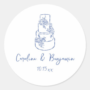 Sticker Rond Gâteau de mariage bleu français doodle manuscrit p