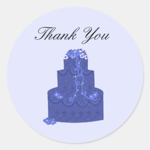 Sticker Rond Gâteau de Mariage Bleu Royal Merci