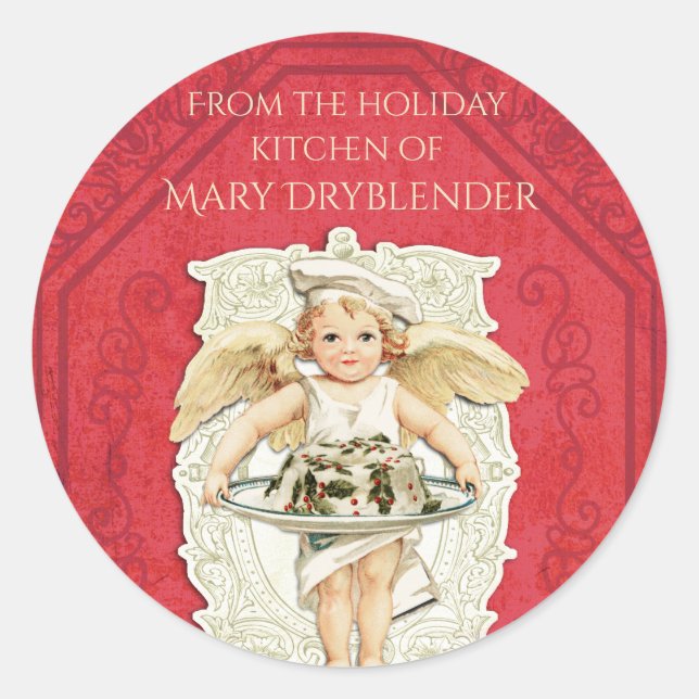 Sticker Rond Gâteau de Noël du chef Angel de la cuisine de (Devant)