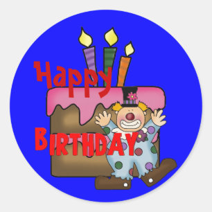 Sticker Rond Gâteau de Vœux d'Anniversaire Clown