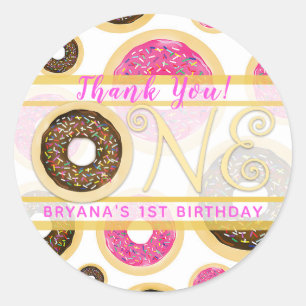 Sticker Rond Gâteau donut saupoudré marron Fête d'anniversaire 