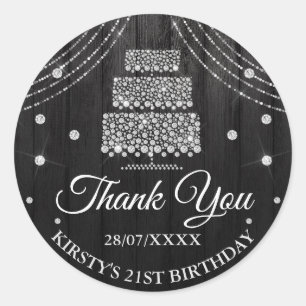 Sticker Rond Gâteau en diamant noir argent Anniversaire