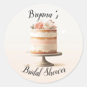 Sticker Rond Gâteau floral élégant blush pêche Shower de mariag