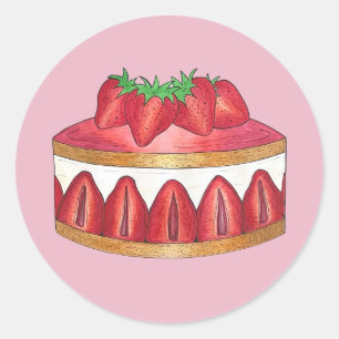 Sticker Rond Gâteau Fraisier Fraise Rose Chef Pâtissier Françai