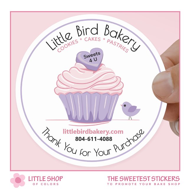 Sticker Rond Gâteau personnalisable Cupcake rose Merci (Créateur téléchargé)