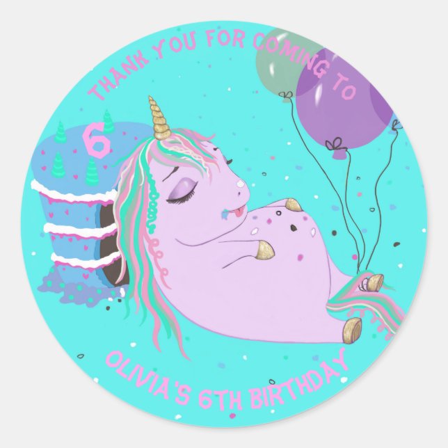 Sticker Rond Gâteau Unicorne gras Cute personnalisée (Devant)