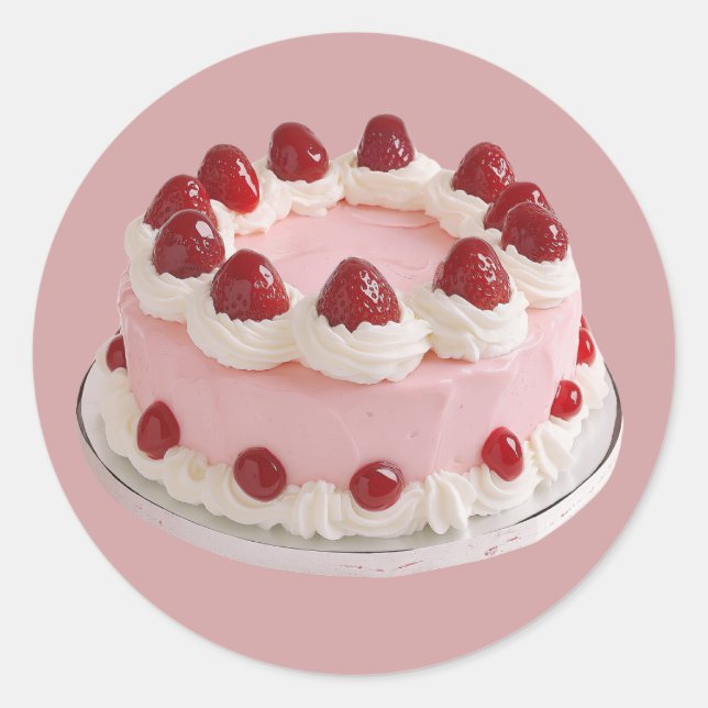 Sticker Rond Gâteau vintage aux fraises (Devant)