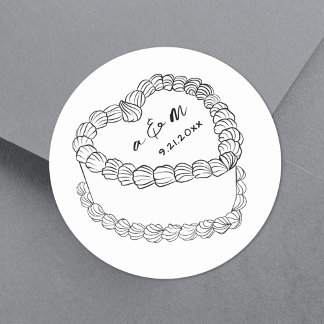 Sticker Rond Gâteau Vintage Dessiné à la Main Mariage Fantaisis