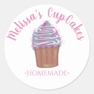 Sticker Rond Gâteaux CupCakes Aquarelle Boulangerie Maison Tabl