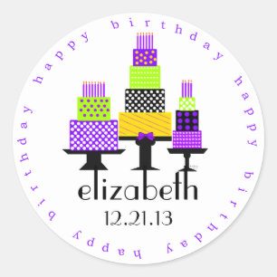 Sticker Rond Gâteaux d'anniversaire violet Joyeux anniversaire