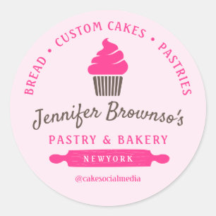 Sticker Rond Gâteaux de boulangerie Cupcake Rose logo branding
