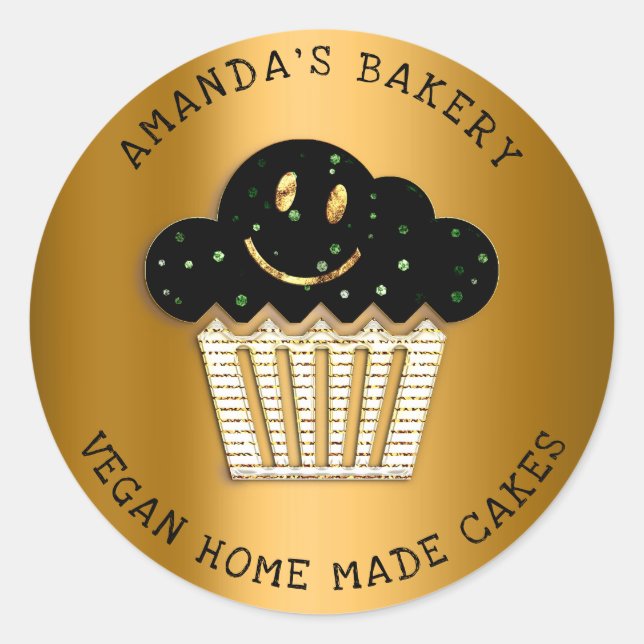 Sticker Rond Gâteaux Douceur Boulangerie maison Muffin Smile Or (Devant)