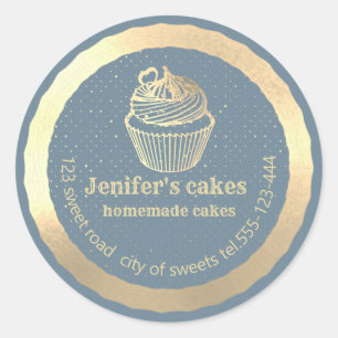 Sticker Rond Gâteaux et gâteaux faits maison en or