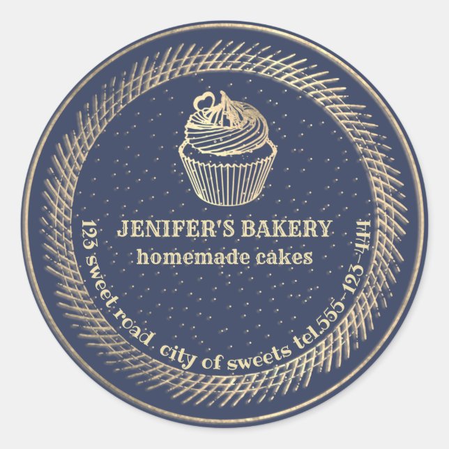 Sticker Rond Gâteaux et gâteaux faits maison en or (Devant)