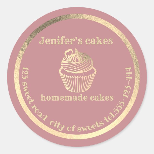 Sticker Rond Gâteaux et gâteaux faits maison en or (Devant)
