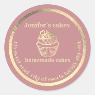 Sticker Rond Gâteaux et gâteaux faits maison en or