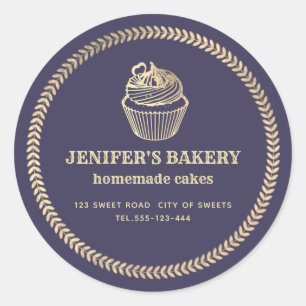 Sticker Rond Gâteaux et gâteaux faits maison en or