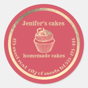Sticker Rond Gâteaux et gâteaux faits maison en or