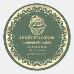 Sticker Rond Gâteaux et gâteaux faits maison en or