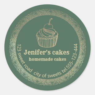 Sticker Rond Gâteaux et gâteaux faits maison en or