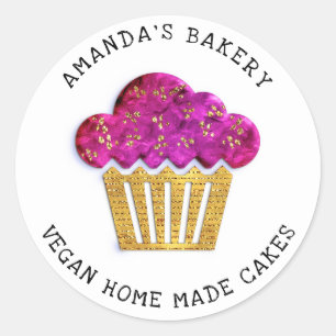 Sticker Rond Gâteaux Sucré boulangerie maison Muffin Or rose