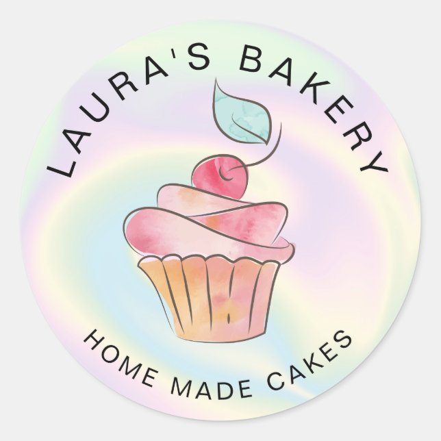 Sticker Rond Gâteaux Sucres Cupcake Accueil Boulangerie Hologra (Devant)