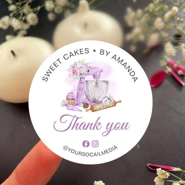 Sticker Rond Gâteaux sucrés Merci violet (Créateur téléchargé)