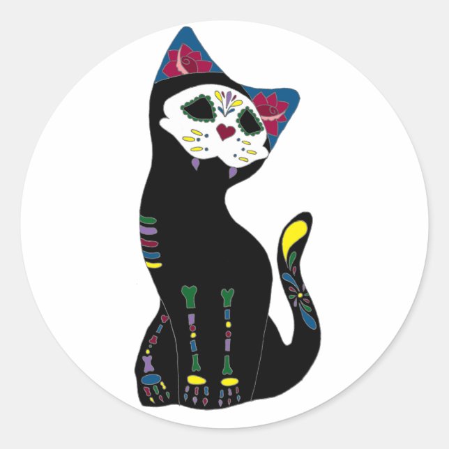 Sticker Rond 'Gato Muerto' Dia De Los Muertos Chat (Devant)
