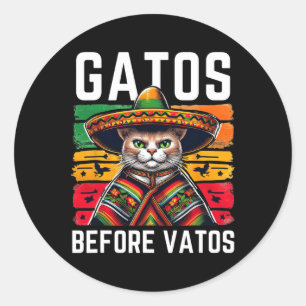 Sticker Rond Gatos avant Vatos Funny Chat Mexicain Chat Poncho 