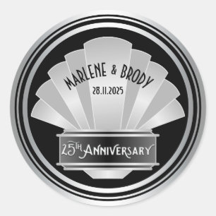 Sticker Rond Gatsby Art déco Mariage 25e anniversaire d'argent