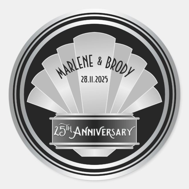 Sticker Rond Gatsby Art déco Mariage 25e anniversaire d'argent (Devant)