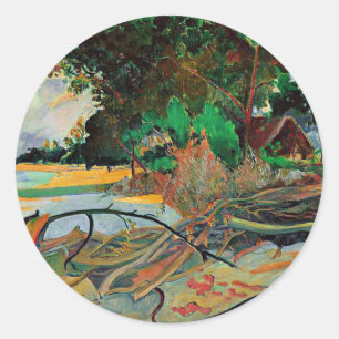 Sticker Rond Gauguin - L'Hibiscus, célèbre peinture