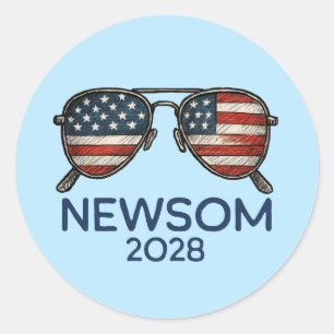 Sticker Rond Gavin Newsom 2028 Pour Lunettes de soleil Présiden