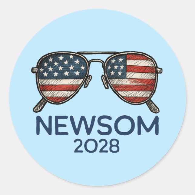 Sticker Rond Gavin Newsom 2028 Pour Lunettes de soleil Présiden (Devant)