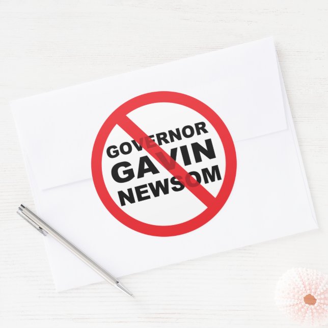 Sticker Rond Gavin Newsom Anti (Enveloppe)