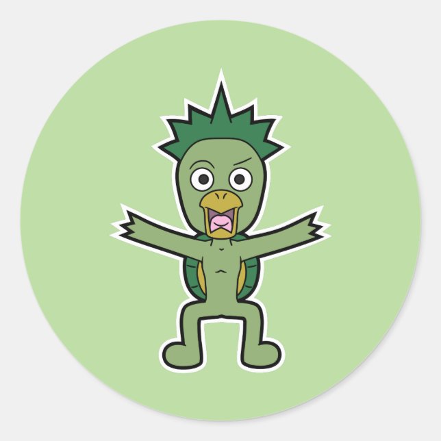 Sticker Rond Gawappa sauvage - Monstre japonais Kappa Yokai (Devant)