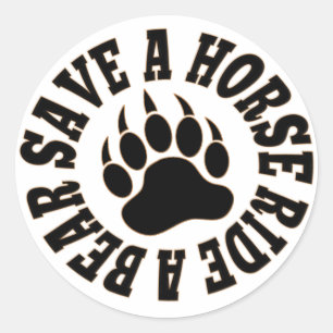 Sticker Rond Gay Bear Pride Enregistrer Un Cheval Ride Un Ours-