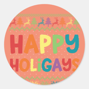 Sticker Rond Gay Christmas Funny LGBT Happy Holigays Rainbow