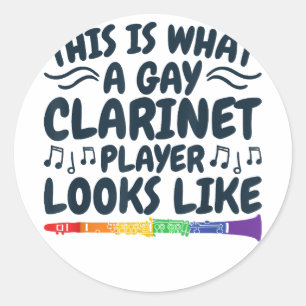 Sticker Rond Gay Clarinet Player LGBTQ Rainbow Instrument