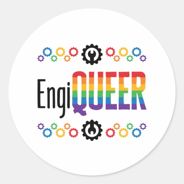 Sticker Rond Gay Engineer Engineering Engiqueer Pride Month (Devant)