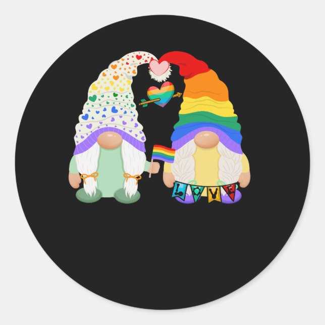 Sticker Rond Gay Les Trans Bi Pride Gnomes Aimer Rainbow Flag L (Devant)