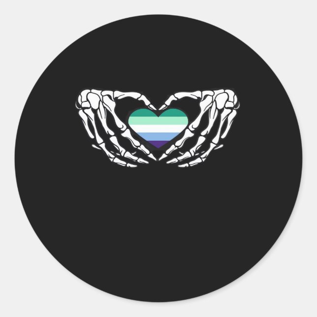 Sticker Rond Gay Male Pride Squelette Halloween Mlm Goth Heart  (Devant)