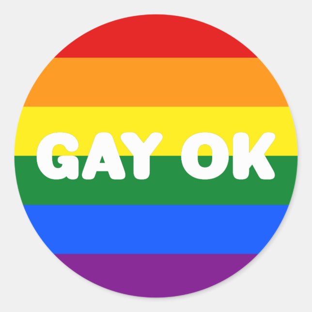 Sticker Rond GAY OK Big Text Logo LGBT Gay pride Rainbow Flag (Devant)
