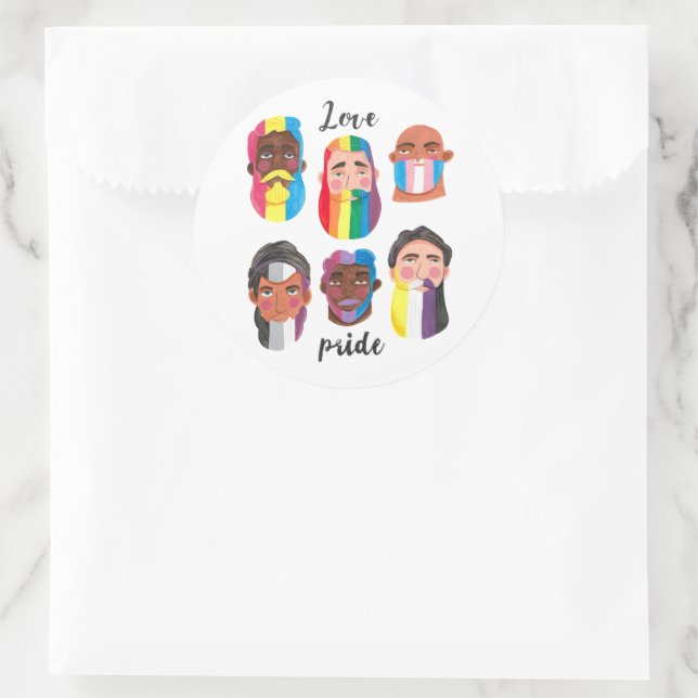 Sticker Rond Gay pride arc-en-ciel drapeaux de genre barbe homm (Sac)