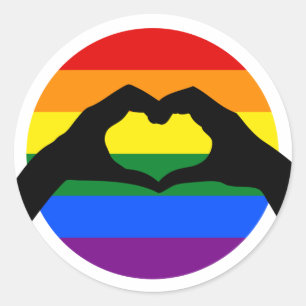 Sticker Rond GAY PRIDE LGBT Arc-en-ciel et main du coeur Silhou