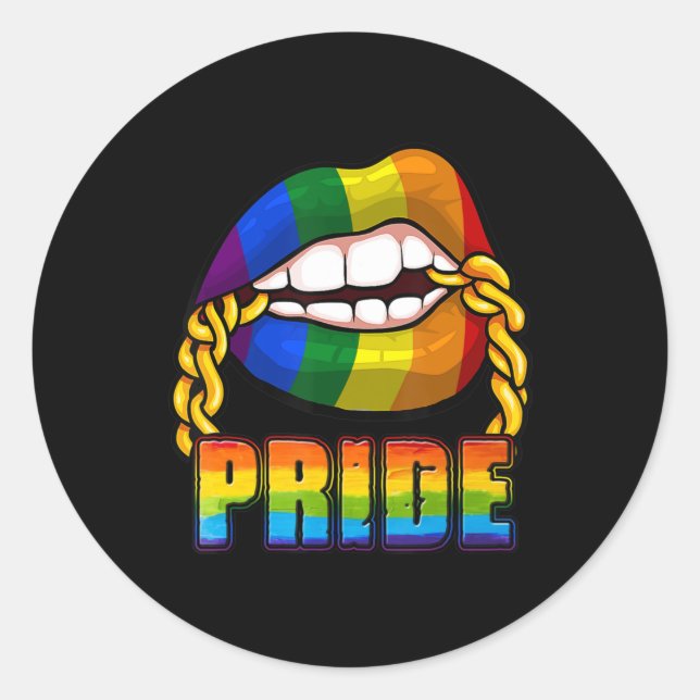 Sticker Rond Gay pride Rainbow Lips Lèvres LGBT Mois de sensibi (Devant)