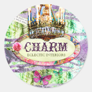 Sticker Rond GC   Shabby Vintage Charme - Purple Damask