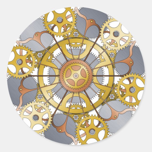 Sticker Rond Gears and Cogs Mandala Design (Devant)